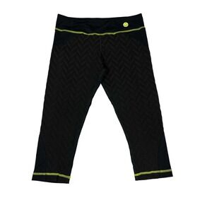 Trina Turk Recreation Black Chevron Crop Leggings XS – Neon Green Stitching